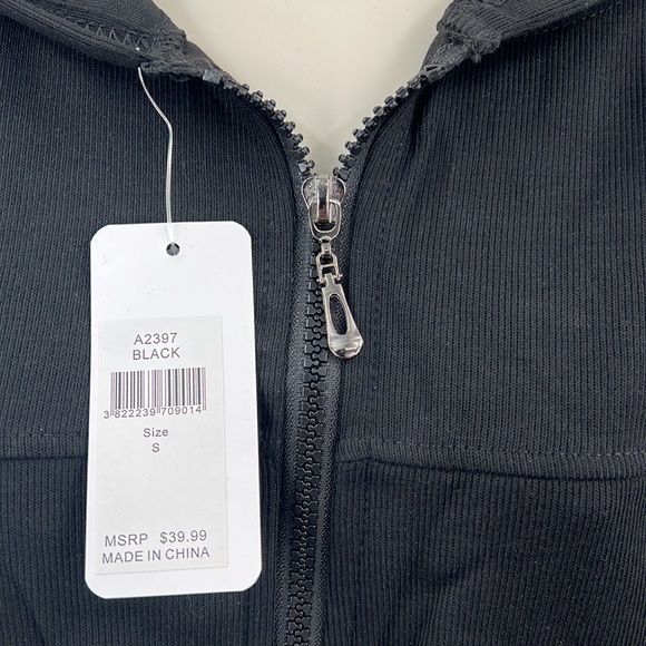 🆕Lydaa Ribbed Zip Up Jacket & Short Set Hooded Jacket W/Pockets Black S,M,L,XL - Picture 3 of 11